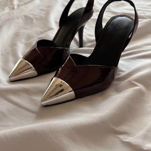 ASOS Silver toe maroon sling backs kitten heels